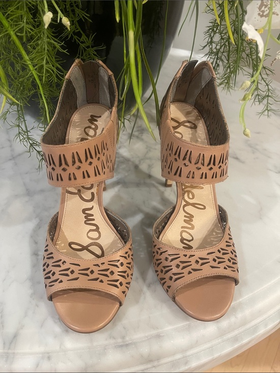 Sam Edelman Shoes - Sam Edelman Tan Laser-Cut Open-Toe Heels